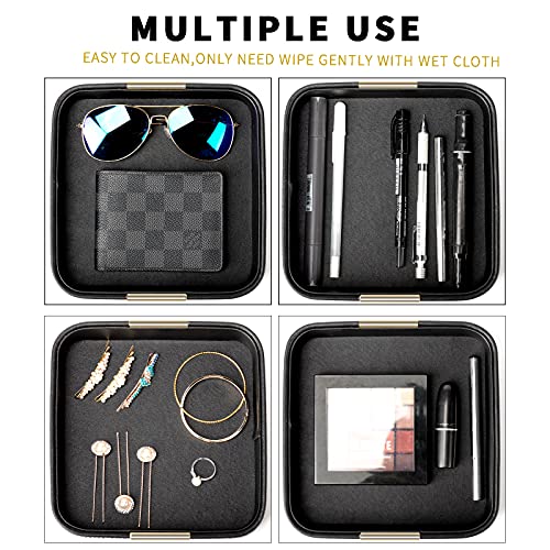 SANZIE Luxury Leather Desktop Storage Small Catchall Organizer Decorative Tray for Entryway Table to Hold Jewelry Watch Cosmetics Keys Phone Wallet, Home & Office Accessories (Metal Gilded, Black) - color: Black (Metal Glided), size: 7.5" x 7.2" x 2"
