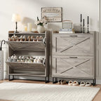 Maupvit Shoe Cabinet with 2 Flip Drawers, Freestanding Shoe Cabinet Organizer with Metal Legs, Shoes Storage Cabinet for Entryway, Narrow Shoe Rack Cabinet, Washed Gray - color: Washed Gray, style: 2-Drawers
