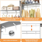 iSunirm 8FT Closet System with Shelves, 96'' Closet Organizer System with 3 Hanging Rods, Wall Mount Bedroom Wardrobe Walk-in Closet, Adjustable Cloth Garment Rack from 5 to 8FT (Cut to Fit), Grey - color: Grey