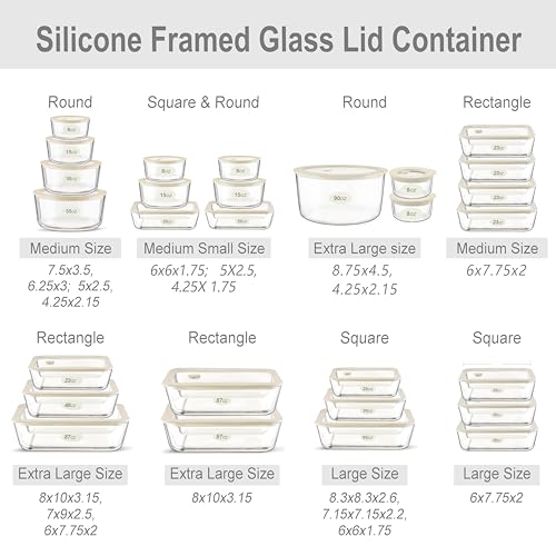 Urban Green Glass Food Container Set with Glass Lid, 3 Pack, Meal Prep Containers with Silicone Framed Airtight Lid, Leakproof, 100% Plastic Free, - color: White Sand-SQ