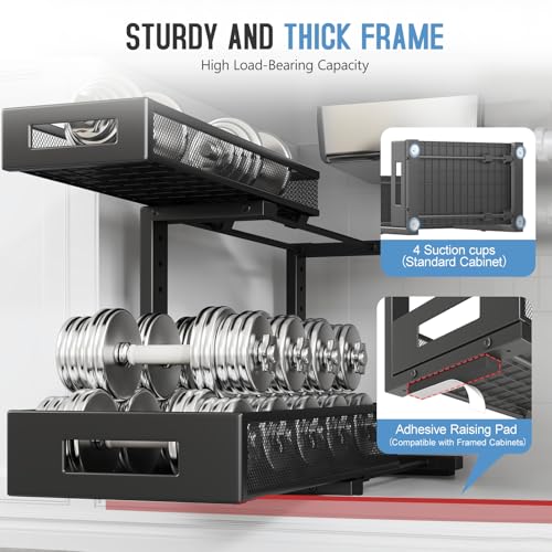 2 Pack 17IN Depth Under Sink Storage Organizer, Large 2-Tier Elegant Mesh Pull Out Shelf for Kitchen and Bathroom Cabinet Organization, L-Shaped and Adjustable Height Design-Black - color: Black, size: 2 Pack-17"Dx11.4"-16.14"H