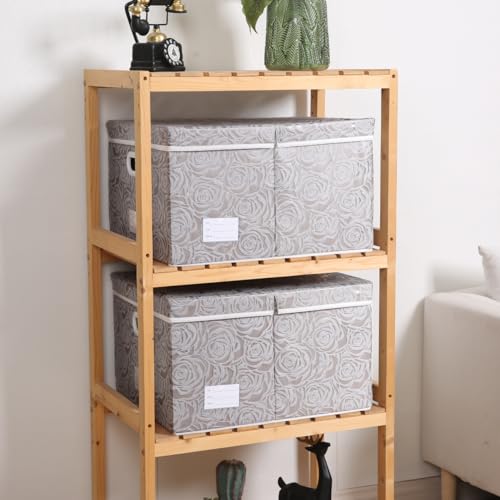 PRANDOM Jumbo Collapsible Storage Boxes with Lids Fabric Decorative Storage Bins Cubes Organizer Baskets with Cover Handles Divider for Bedroom Closet Living Room 23.2x15.7x11.6 Inch 3 Pack - color: Gray, size: XX Large(3-Pack)