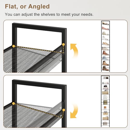 10 Tier Metal Shoe Rack, Tall Shoe Organizer Holds 40-50 Pairs, with Adjustable Flat or Angled Shelves, Shoe Storage Shelf for Closet, Entryway, Garage, Black - size: 10-Tier