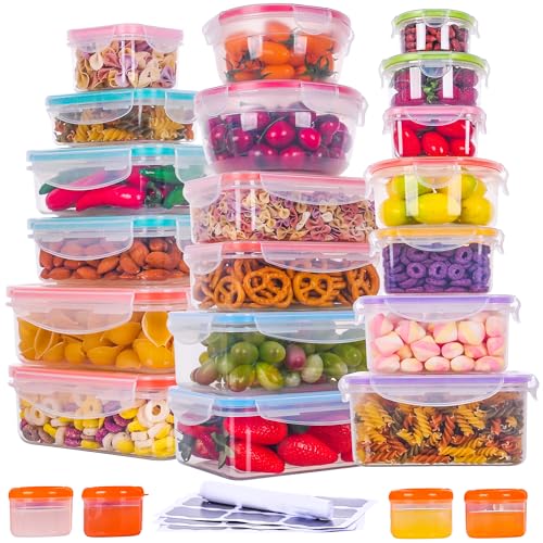 RockBerry 46 PCS Food Storage Containers with Lids Airtight- Plastic Container for Pantry Kitchen Organization-Microwave Dishwasher,Freezer Safe 100% Leak Proof (23 Stackable Boxes-23 Lids) - color: 46Pcs