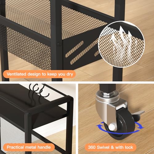 DGSNADGO Slim Rolling Storage Cart, 4-Tier Kitchen Cart on Wheels, Narrow Utility Cart with Handle and Wooden Tabletop for Small Space in Kitchen, Living Room, Bathroom, Laundry Room, Beige (Black) - color: Black