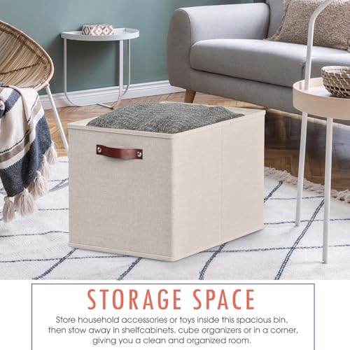 Ornavo Home 13 x 15 x 13 Kallax Storage Cube Bins, Foldable Collapsible Fabric Storage Bins Box Linen Shelf Basket Cube Organizer for Closet with Leather Handles, 6 Pack, Beige - color: Beige, size: Kallax - 13 x 15 x 13