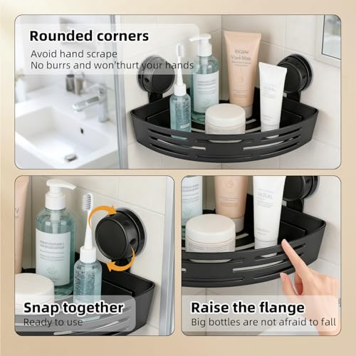 Corner Shower Caddy Suction Cup, 2 Pack Triangle Corner Shower Shelves No Drilling Bathroom Organizers and Storage, Removable Waterproof Showers Bathroom Shelf Rack