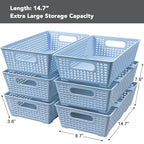 Tiawudi Stackable Woven Plastic Basket, Storage Bins for Cabinet, Closet, Shelf, Under Sink and Countertop, Pantry Organizer Bins, 6 Pack - color: Light Blue