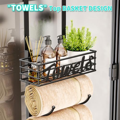 HapiRm Towel Racks for Bathroom Storage - 9 Tier Over The Door & Wall Mount Rolled Towel Storage Organizer Holder with Metal Shelf Basket for Small Bathroom, Camper, Rv - Black, Patented - color: Black, size: 9-Tier