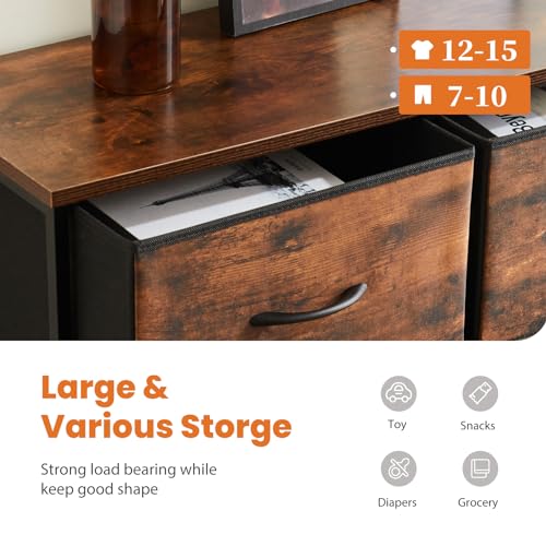Sweetcrispy Dresser for Bedroom, Fabric Dresser with 10 Drawers, Chest of Drawers for Closet, Living Room, Sturdy Steel Frame, Wooden Top, Easy Pull Handle, Brown - color: Brown, size: 31.5"D x 11.8"W x 45.7"H (10 Drawers)