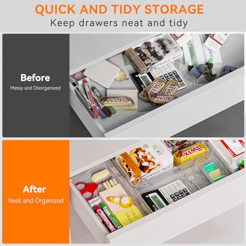 Criusia 36 Pack Large Clear Plastic Drawer Organizer Bins - 6 Size Acrylic Kitchen Drawer Organization and Storage for Utensils Gadgets, Office Bathroom and Vanity Organizer for Makeup Accessoires - size: 36 Pack