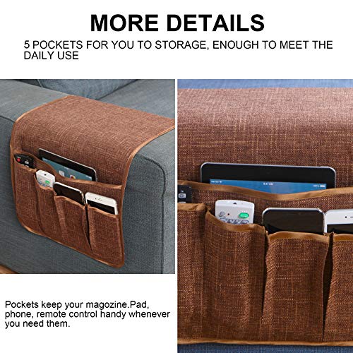 Sofa Armrest Organizer Non-Slip Remote Control Holders for Recliner Couch Chair Armchair Caddy with 5 Pockets for Table,Cell Phone,Ipad,Magazines,Books (Coffee, 13 x 35 Inch) - color: Coffee, size: 13 x 35 Inch