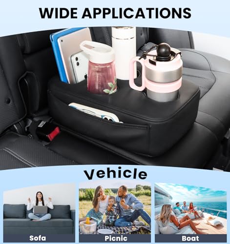 Back Seat Cup Holder for Car, PU Leather Couch Sofa Bed Boat Cup Holder Tray, Organizer for Trucks, Minivans, SUVs, RVs, Vehicles, Holds Drinks, Remote, Snacks, with Side Pockets - color: Side Pockets