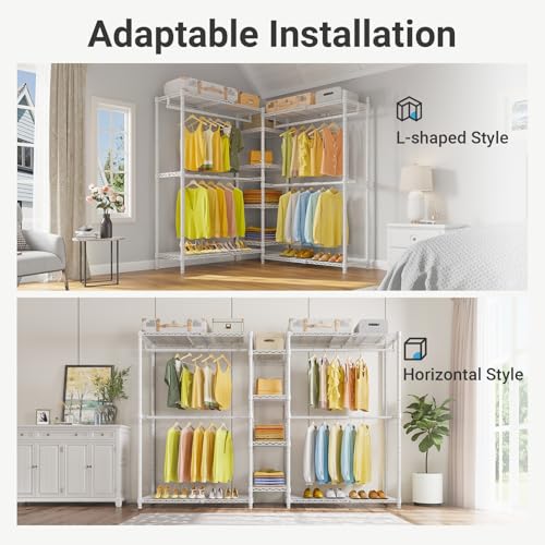 VIPEK X3 Expandable Heavy Duty Clothes Rack Adjustable from 5'2" to 8' with Flexible Shelves and Hanger Rods, Large Freestanding Clothing Racks for Hanging Clothes, Max Load 1210LBS, White - color: White, size: X3