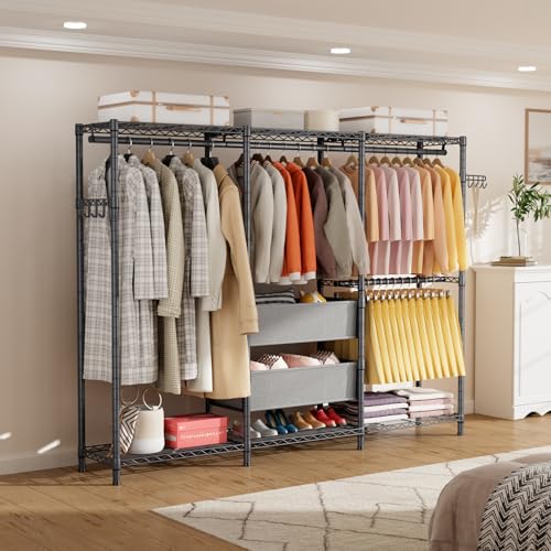 Golpart Coat Rack Clothes Wardrobe：Closet Organizer and Storage Clothing Garment Rack with Shelves Heavy Duty for Hanging Clothes Portable Adjustable Black 15.8" DX69 WX76.75 H - color: Black, size: 15.8"DX69"WX76.75"H
