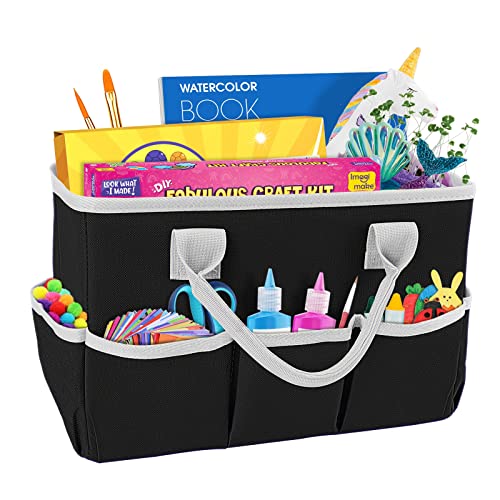 ZKOO Art Supply Storage Organizer Caddy, Craft Tote Bags With Pockets for Scrapbook Organization and Storage Supplies, Portable Office Organizer (Black, Small) - color: Black