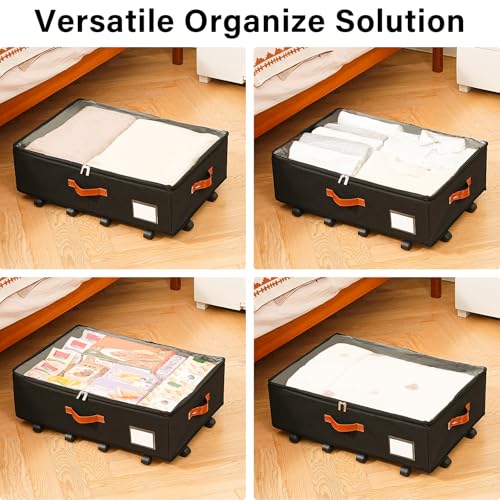 Freebat Under Bed Storage Organizer with Wheels, Underbed Container with Clear Lid Cover, Storage Bag Box with Visiable Window for Clothes, Bedsheet, Pillow, 2 Pack，7.5 inches - size: 7.5 inch