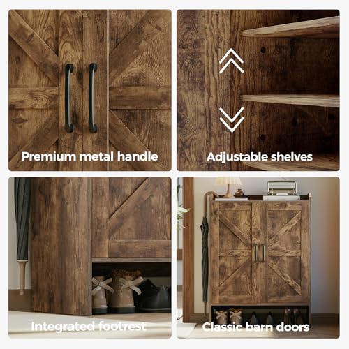 Mericonia Farmhouse Shoe Cabinet with Doors, Modern Large 5-Tier Shoe Storage Cabinet with Adjustable Shelves, Wooden Shoe Organizer for Entryway, Hallway, Closet, Bedroom, Living Room (Rustic Brown) - color: B-rustic Brown
