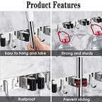 2 Pack 3 Racks and 4 Hooks Broom and Mop Holder Wall Mounted Garage Organizer Storage Tool Racks Stainless Steel Heavy Duty Hooks Self Adhesive Solid Non-slip Wall Hangers for Home Kitchen Garden - color: 3 Racks & 4 Hooks