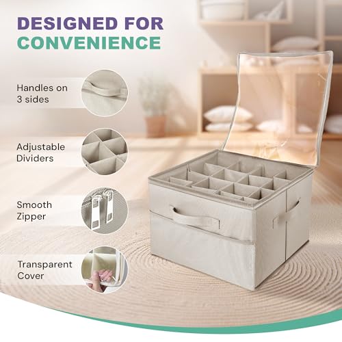 Under Bed Shoe Storage Organizer 16 Compartment, Foldable Shoe Organizer Under Bed with Clear PVC Lid, Shoe Storage Box with Zipper & Handle for Closet Bedroom, Off White, Pack of 2 - color: Off White