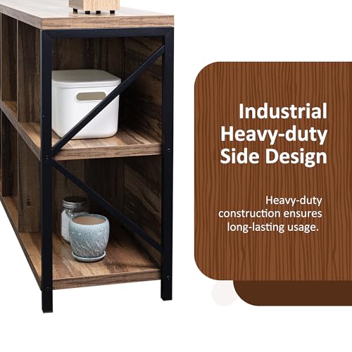 8 Cube Storage Organizer Bookshelf, Industrial Horizontal Bookcase, Accent Cubby Shelf, Media Console Table for Living Room, Home Office, 13.6" D x 63" W x 30.9" H, Light Oak - color: Light Oak, size: 8 Cube- 2 Tier