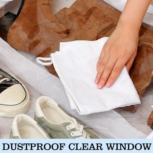 SATINIOR 3 Pcs 3 Section Under Bed Shoe Storage Boot Bag White Underbed Shoe Organizer with Large Clear Pockets Fabric for Storage Men's and Woman's Boots - color: White