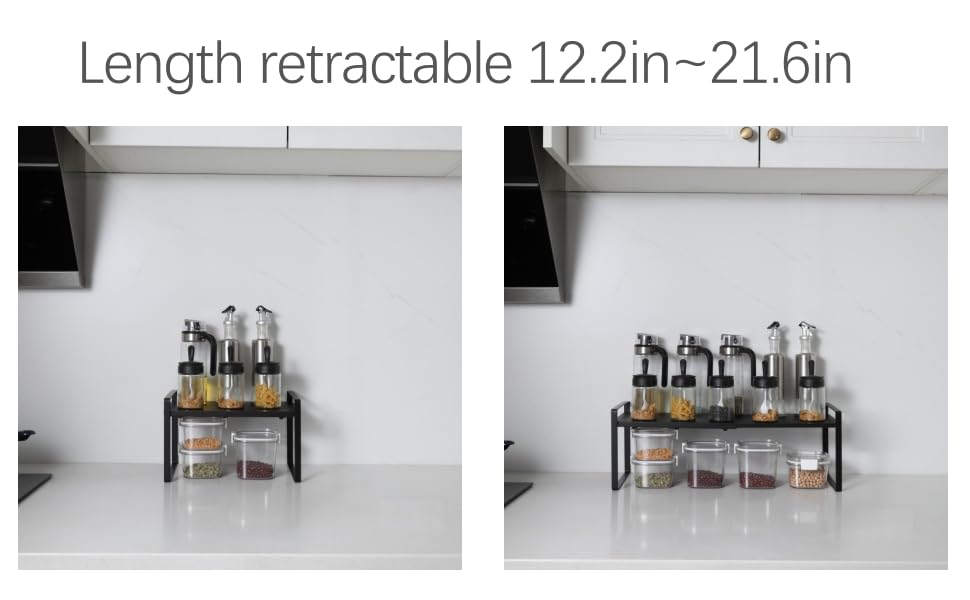 Expandable Cabinet Shelf Organizer Riser for Kitchen Pantry Cupboard Under Sink Countertop (black, 8.2’’D * 12.2-21.6’’W * 7.7’’H) - color: Black, size: 8.2''D * 12.2-21.6''W * 7.7''H