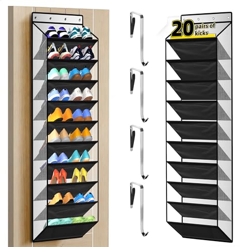 PAULONE 10-Pocket Multi-Use Over the Door Organizer, Heavy Duty 95lbs Capacity with Breathable Mesh, Versatile Hanging Storage for Shoes, Toys, Office Supplies-Classic (Piano Gloss Black, 10-Shelf,) - color: Piano Gloss Black, size: 10-Shelf,