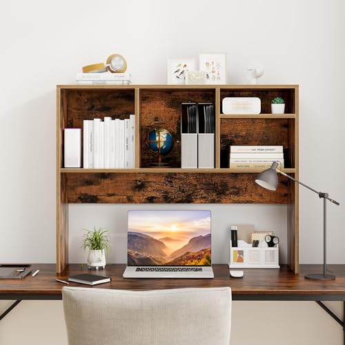 Tangkula Desktop Bookshelf, Countertop Storage Hutch with 4 Shelves for Computer Desk, Desk 2-Tier Display Rack, Multipurpose Wood Desktop Hutch Storage Organizer for Dorm Office Home - color: Rustic Brown, size: 4 Shelves