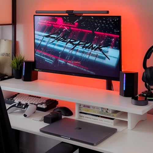 Bamboo Dual Monitor Stand Riser White, 2-Tier Desk Monitor Riser for 2 Monitors, Supports for PC Computer Monitor, Printer, Heavy TV Riser up to 300 lbs, White - color: White