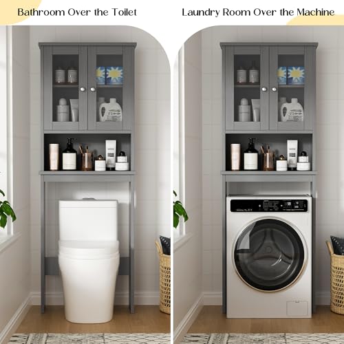 Walsunny Over Toilet Storage Cabinet, BathroomShelf Organizer Over Toilet, Washing Machine Box, Space Saver with Adjustable Decorative Racks（Gray） - color: Grey, style: 1 Open Shelf