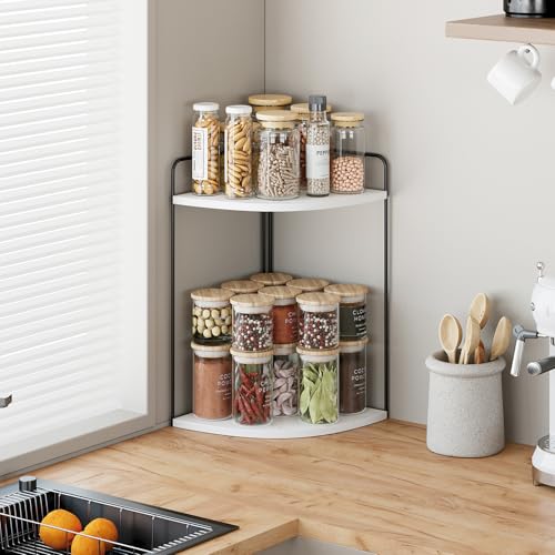 Forest Angle Bathroom Counter Organizer,Countertop Organizer,Vanity Organizers,Bathroom Storage,Bathroom Sink Caddy,Counter Shelf,Corner Counter,Corner Shelves(Black-White Marble) - color: Black-white Marble 2 Tier