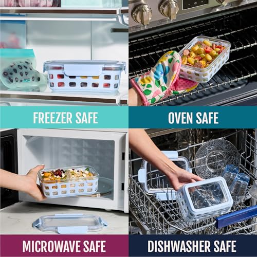 Ello Duraglass 3.4 Cup Meal Prep Sets 10Pc, 5 Pack Set- Glass Food Storage Container with Silicone Sleeve and Airtight BPA-Free Plastic Lids, Dishwasher, Microwave, and Freezer Safe, Evening Orchard - color: Evening Orchard, size: 3.4 Cup