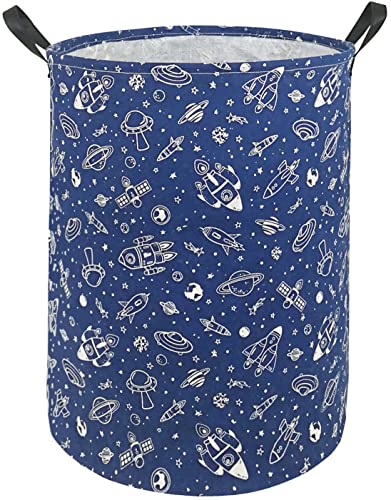 KUNRO Kids Laundry Hamper Clothes Gift Basket Storage Laundry Baskets Organizer Bin with Handles for Nursery Room (Navy Spaceship) - color: navy Spaceship