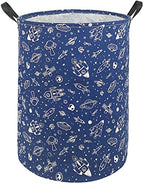 KUNRO Kids Laundry Hamper Clothes Gift Basket Storage Laundry Baskets Organizer Bin with Handles for Nursery Room (Navy Spaceship) - color: navy Spaceship
