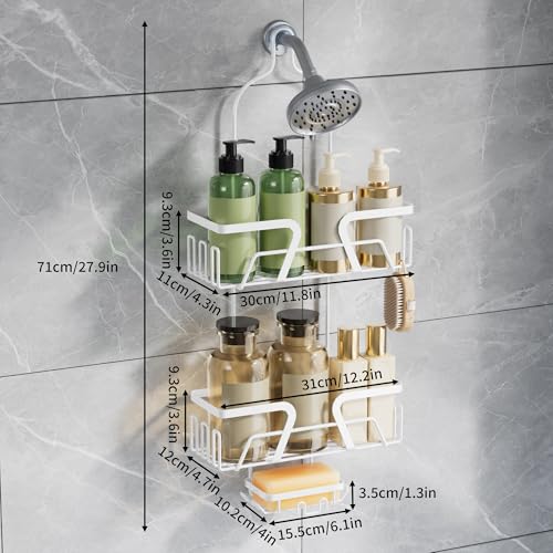DAOYA White Shower Organizer Hanging - 2 Over The Shower Head Caddies + Soap Dish, Stainless Steel Rust-Free Bath Organizer - color: White