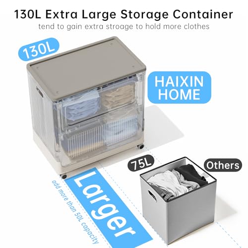 HAIXIN HOME 130L Plastic Laundry Hamper with 3 Soft Bags, Foldable Rolling Clothes Laundry Basket with Lid for Bedroom, Bathroom, Dorm, Heavy Duty Clothes Organizer with Wheels for Bedding, Blankets - color: Milky, size: 130L with 3 Soft Bags