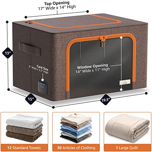 Sorbus Storage Bins with Metal Frame - Stackable & Foldable Clothes Organizer Bags - Oxford Fabric Storage Containers with Large Clear Window & Carry Handles Organization for Bedding Linen & Clothing - color: Brown, size: 6 Pack