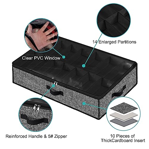 Under Bed Shoe Storage Organizer for Closet 2 Pack- Fits 32 Pairs Underbed Shoes Container Boxes Black - color: Black-32pairs, style: Regular Handle
