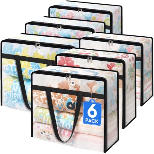 TasticTotes 6 Pack Clear Storage Bags for Comforter, Clothes & Bedding, Plastic Blanket Storage with Zipper and Handle, Moving Bags, Closet Organizer and Under-Bed Storage (60L) - size: 60L