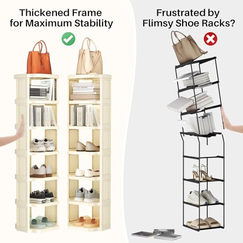 Kitstorack Vertical Shoe Rack: 5 Tiers Stackable Shoe Rack for Closet DIY Free Standing Shoe Organizer Small Shoe Shelf for Small Spaces and Narrow Spaces Plastic, White - color: Ivory, size: 5 Tiers