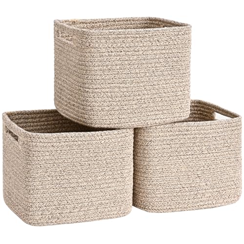 3 Pack Cube Storage Bin, 9”x9”x7” Cotton Rope Woven Baskets for Organizing Toys Clothes Towels, Square Gift Storage Baskets for Shelves, Nursery, Closet, Bathroom, Pantry (Jute) - color: Jute, size: 9" x 9" x 7"