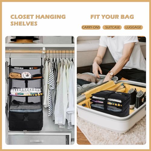Surblue Hanging Closet Storage Bag Collapsible 3-Shelf Washable Oxford Fabric with 2 Hooks (L 11.41 * 11.41 * 19.68in, Black) - color: Black, size: L 11.41*11.41*19.68in