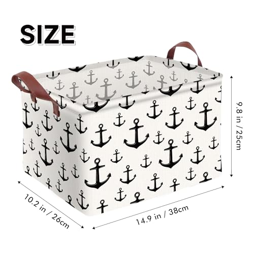 Anchor Storage Basket Waterproof Canvas Toy Storage Bin Home Anchor Decor Collapsible Outdoor Basket with Leather Handles Nautical Decor Blanket Baskets For Closets,Bedrooms,Gifts Baskets - color: Anchor