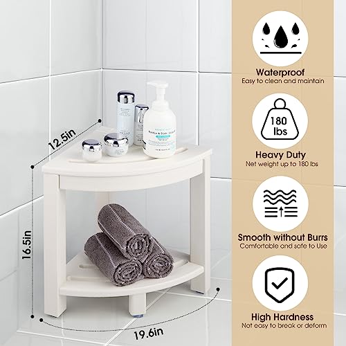 Apolimi HDPE Corner Shower Stool,Shower Bench Seat with Storage Shelf for Shaving Legs Plastic Spa Bath Step Foot Rest for Bathroom Small Place (White) - color: White
