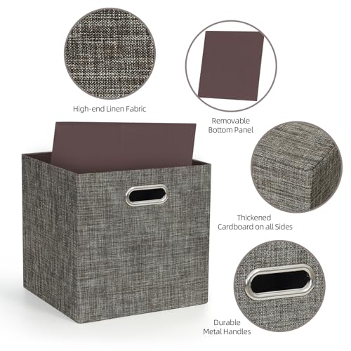 Posprica Storage Basket Bins,13×13 Foldable Storage Boxes Containers for Closet Organizer Shelf Cabinet Bookcase,Thick Fabric Drawer with Shimmer,4pcs,Brown - color: Brown, size: 13×13×13/4pcs