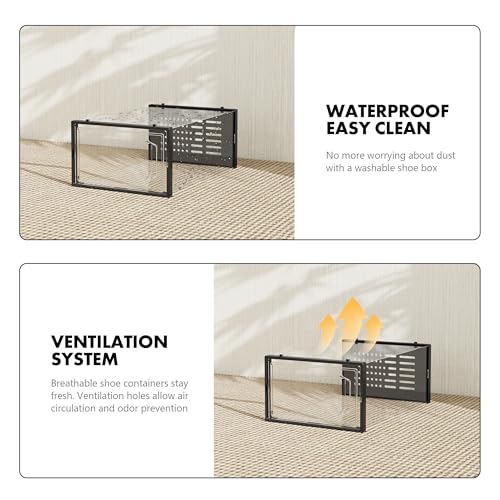 SEE SPRING Shoe Storage Boxes, White Plastic Stackable Shoe Organizer for Closet, Shoe Rack & Holder Sneaker Container, 12 Pack Black