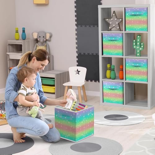 Sorbus 11 Inch Fabric Storage Cubes - Sturdy Collapsible Storage Bins & Handle - 6 Foldable Baskets for Organizing Clothes - Multi Colored Storage Baskets for Shelves (Colorful With Stars, 11 Inch) - color: Colorful With Stars, size: 11 Inch
