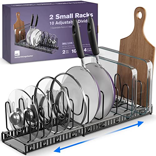 Better Things Home 5.5” Wide 12-Slot Adjustable Pot Lid Organizer with Scratch-Free Pads, Expandable Pot Lid Holder Rack for Cabinet, Small to Medium Pots and Pans Organizer Inside Cabinet - color: Dark Grey, size: LID ORGANIZER - 12+ DIVIDERS