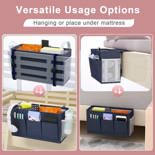 Edudif Dual-purpose Bedside Caddy Bedside Organizer, Bed Caddy with 6 Pockets, Versatile Bedside Storage Solution Magazine Remotes holder, ideal for Home, Dorm, Hospital, Crib Bed (Navy 2pcs) - color: Navy 2pcs